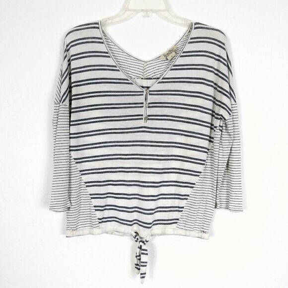 Lucky Brand Offwhite Striped Half Sleeve Knotted Top - Picture 1 of 4